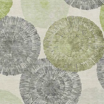 9' X 12' Artichoke Green Ivory And Gray Abstract Washable Indoor Outdoor Area Rug
