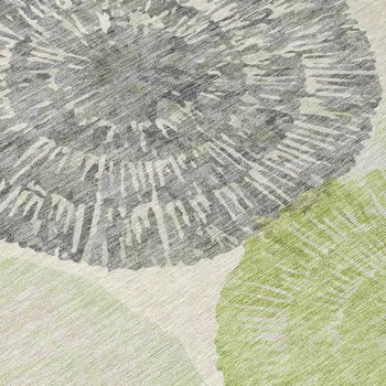9' X 12' Artichoke Green Ivory And Gray Abstract Washable Indoor Outdoor Area Rug