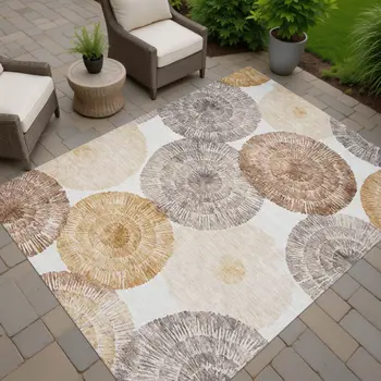 5' X 8' Copper Ivory And Gray Abstract Washable Indoor Outdoor Area Rug