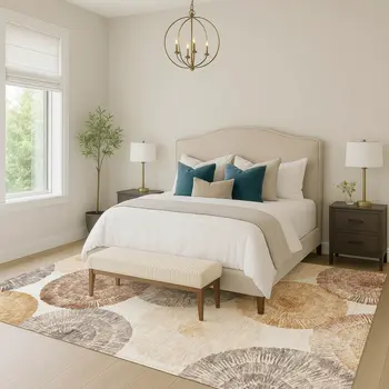 5' X 8' Copper Ivory And Gray Abstract Washable Indoor Outdoor Area Rug