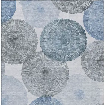 3' X 5' Denim Blue Ivory And Gray Abstract Washable Indoor Outdoor Area Rug