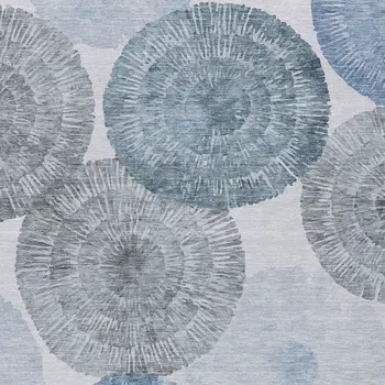 5' X 8' Denim Blue Ivory And Gray Abstract Washable Indoor Outdoor Area Rug