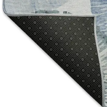 8' Denim Blue Ivory And Gray Round Abstract Washable Indoor Outdoor Area Rug