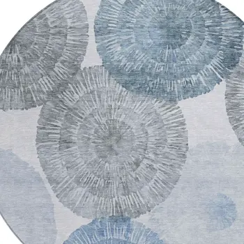8' Denim Blue Ivory And Gray Round Abstract Washable Indoor Outdoor Area Rug