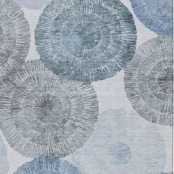 8' X 10' Denim Blue Ivory And Gray Abstract Washable Indoor Outdoor Area Rug