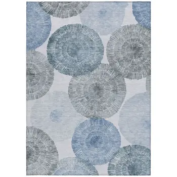 9' X 12' Denim Blue Ivory And Gray Abstract Washable Indoor Outdoor Area Rug