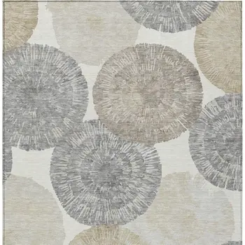 8' X 10' Linen Ivory And Beige Abstract Washable Indoor Outdoor Area Rug