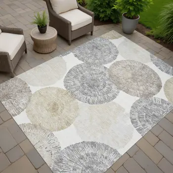 8' X 10' Linen Ivory And Beige Abstract Washable Indoor Outdoor Area Rug