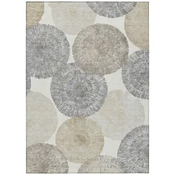 8' X 10' Linen Ivory And Beige Abstract Washable Indoor Outdoor Area Rug
