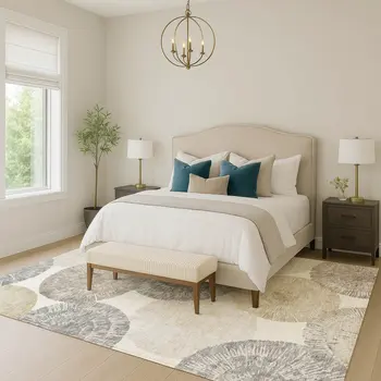 8' X 10' Linen Ivory And Beige Abstract Washable Indoor Outdoor Area Rug
