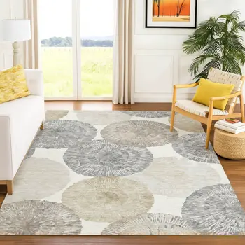 8' X 10' Linen Ivory And Beige Abstract Washable Indoor Outdoor Area Rug