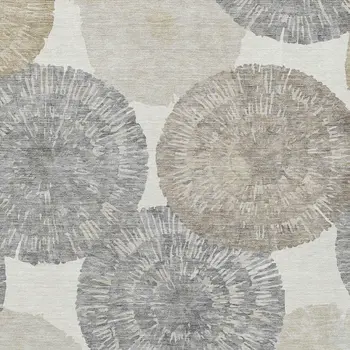 10' X 14' Linen Ivory And Beige Abstract Washable Indoor Outdoor Area Rug