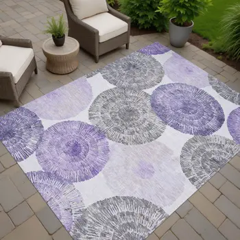 5' X 8' Plum Ivory And Khaki Abstract Washable Indoor Outdoor Area Rug