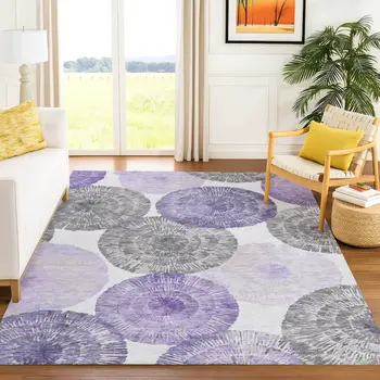 5' X 8' Plum Ivory And Khaki Abstract Washable Indoor Outdoor Area Rug