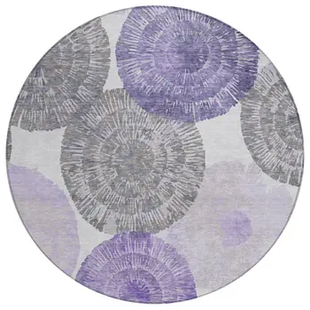 8' Plum Ivory And Khaki Round Abstract Washable Indoor Outdoor Area Rug