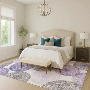 9' X 12' Plum Ivory And Khaki Abstract Washable Indoor Outdoor Area Rug