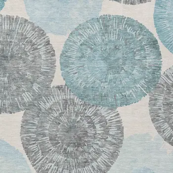 3' X 5' Teal Blue Ivory And Gray Abstract Washable Indoor Outdoor Area Rug