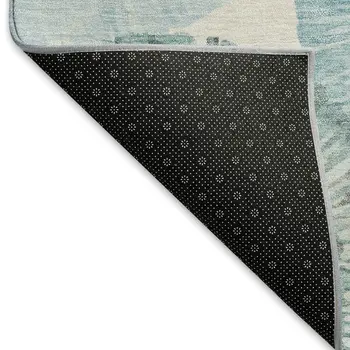 8' Teal Blue Ivory And Gray Round Abstract Washable Indoor Outdoor Area Rug