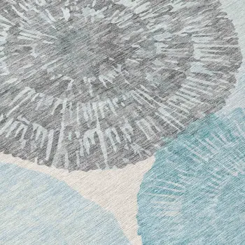 8' Teal Blue Ivory And Gray Round Abstract Washable Indoor Outdoor Area Rug