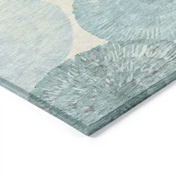 9' X 12' Teal Blue Ivory And Gray Abstract Washable Indoor Outdoor Area Rug