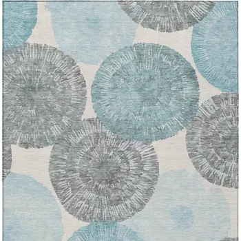 10' X 14' Teal Blue Ivory And Gray Abstract Washable Indoor Outdoor Area Rug