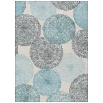 10' X 14' Teal Blue Ivory And Gray Abstract Washable Indoor Outdoor Area Rug