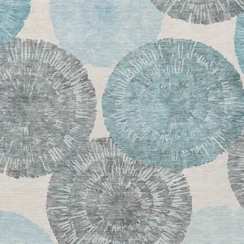 10' X 14' Teal Blue Ivory And Gray Abstract Washable Indoor Outdoor Area Rug