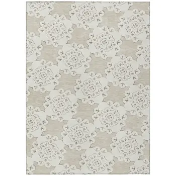 8' X 10' Beige And Ivory Quatrefoil Washable Indoor Outdoor Area Rug