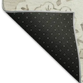 8' X 10' Beige And Ivory Quatrefoil Washable Indoor Outdoor Area Rug