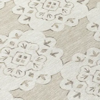 9' X 12' Beige And Ivory Quatrefoil Washable Indoor Outdoor Area Rug