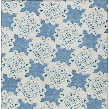 9' X 12' Blue And Ivory Quatrefoil Washable Indoor Outdoor Area Rug