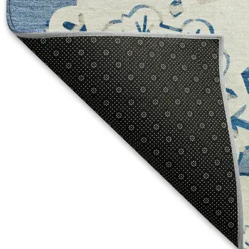 9' X 12' Blue And Ivory Quatrefoil Washable Indoor Outdoor Area Rug