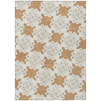 5' X 8' Copper And Ivory Quatrefoil Washable Indoor Outdoor Area Rug