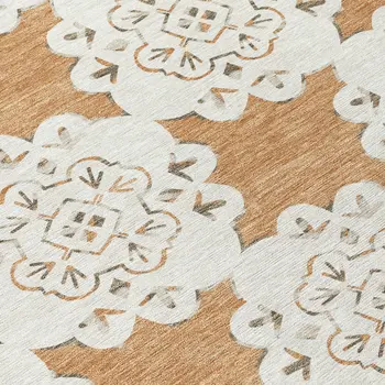 8' Copper And Ivory Round Quatrefoil Washable Indoor Outdoor Area Rug