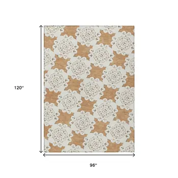 8' X 10' Copper And Ivory Quatrefoil Washable Indoor Outdoor Area Rug