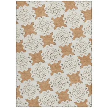 9' X 12' Copper And Ivory Quatrefoil Washable Indoor Outdoor Area Rug