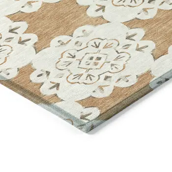 9' X 12' Copper And Ivory Quatrefoil Washable Indoor Outdoor Area Rug