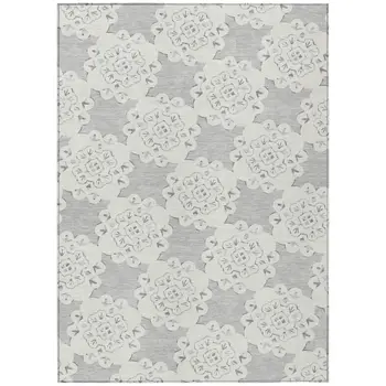 3' X 5' Gray And Ivory Quatrefoil Washable Indoor Outdoor Area Rug