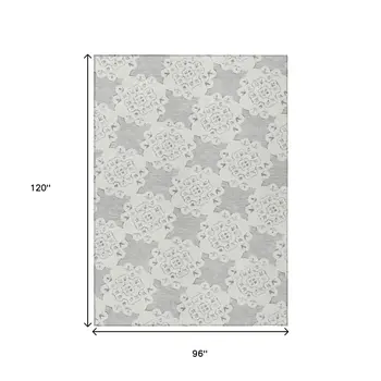 8' X 10' Gray And Ivory Quatrefoil Washable Indoor Outdoor Area Rug