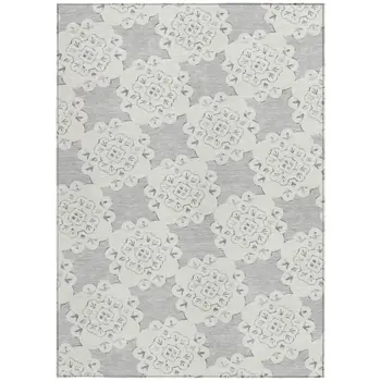 10' X 14' Gray And Ivory Quatrefoil Washable Indoor Outdoor Area Rug
