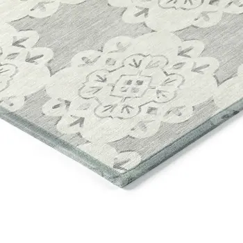10' X 14' Gray And Ivory Quatrefoil Washable Indoor Outdoor Area Rug