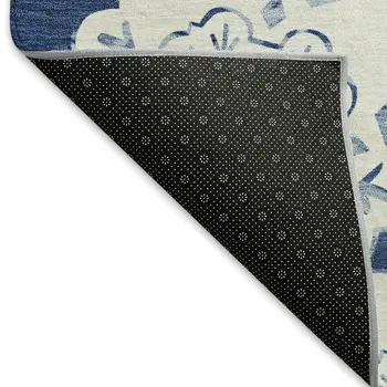 3' X 5' Navy Blue And Ivory Quatrefoil Washable Indoor Outdoor Area Rug