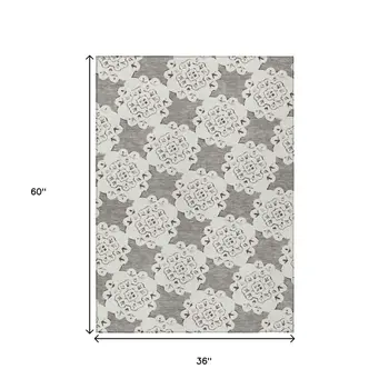 3' X 5' Taupe And Ivory Quatrefoil Washable Indoor Outdoor Area Rug