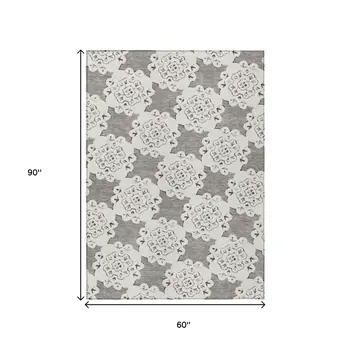 5' X 8' Taupe And Ivory Quatrefoil Washable Indoor Outdoor Area Rug
