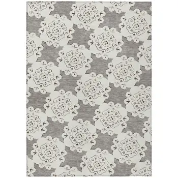 8' X 10' Taupe And Ivory Quatrefoil Washable Indoor Outdoor Area Rug