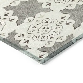 8' X 10' Taupe And Ivory Quatrefoil Washable Indoor Outdoor Area Rug