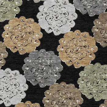 3' X 5' Black Ivory And Khaki Quatrefoil Washable Indoor Outdoor Area Rug