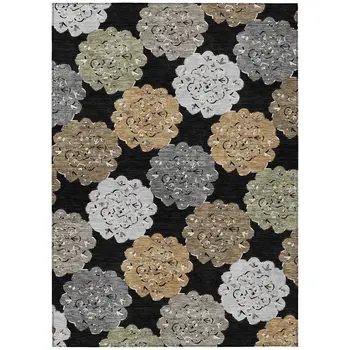5' X 8' Black Ivory And Khaki Quatrefoil Washable Indoor Outdoor Area Rug