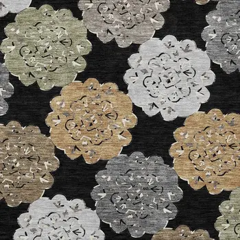 5' X 8' Black Ivory And Khaki Quatrefoil Washable Indoor Outdoor Area Rug