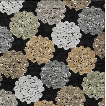 8' X 10' Black Ivory And Khaki Quatrefoil Washable Indoor Outdoor Area Rug